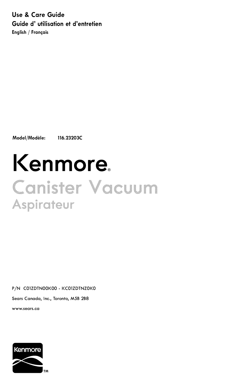 Kenmore 11653203902C, 11623203903C, 11623203902C Owner’s Manual