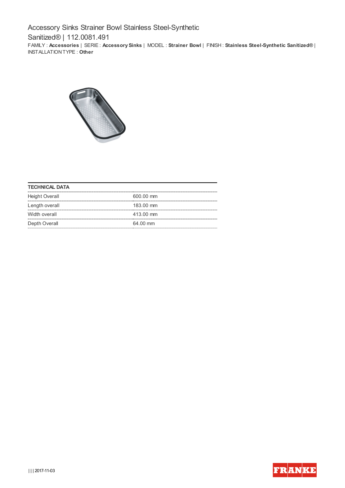 Franke AVP-EOX, SB491 Datasheet