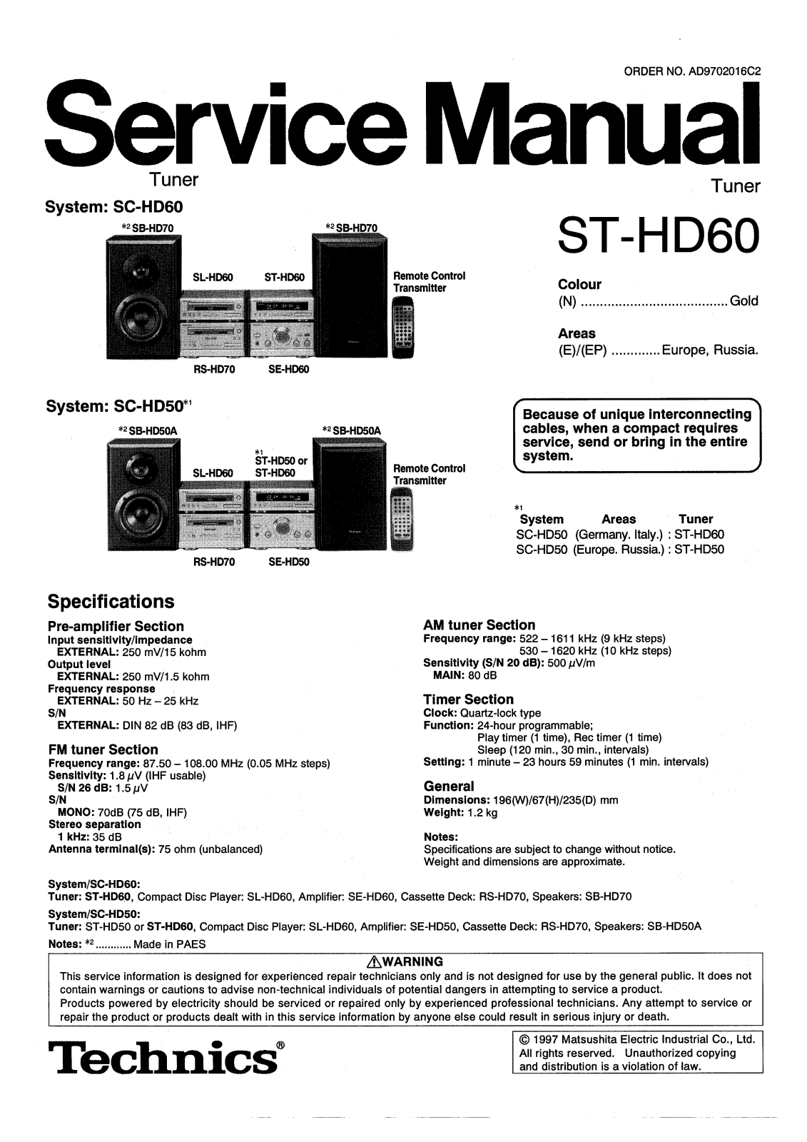 Technics ST-HD-60 Service Manual