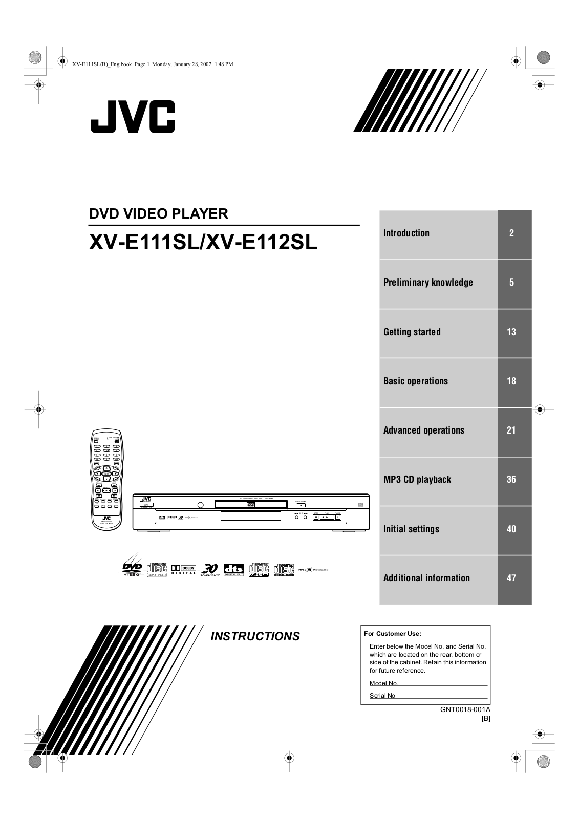 JVC XV-E112, XV-E111 User Manual