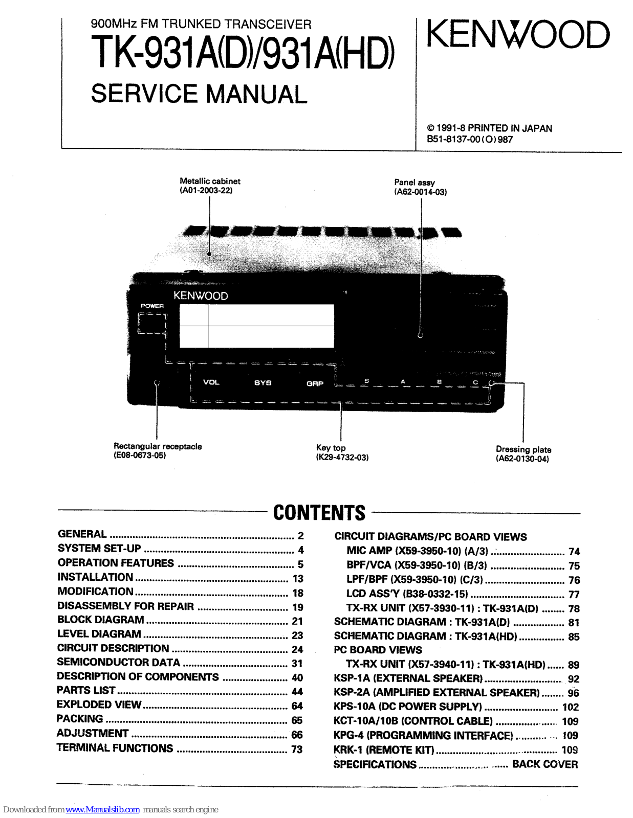 Kenwood TK-931A, TK-931AD, TK-931AHD Service Manual