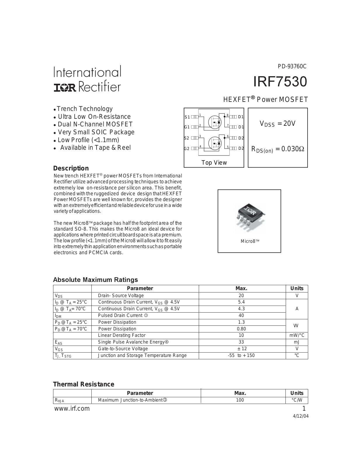 International Rrectifier IRF7530 User Manual