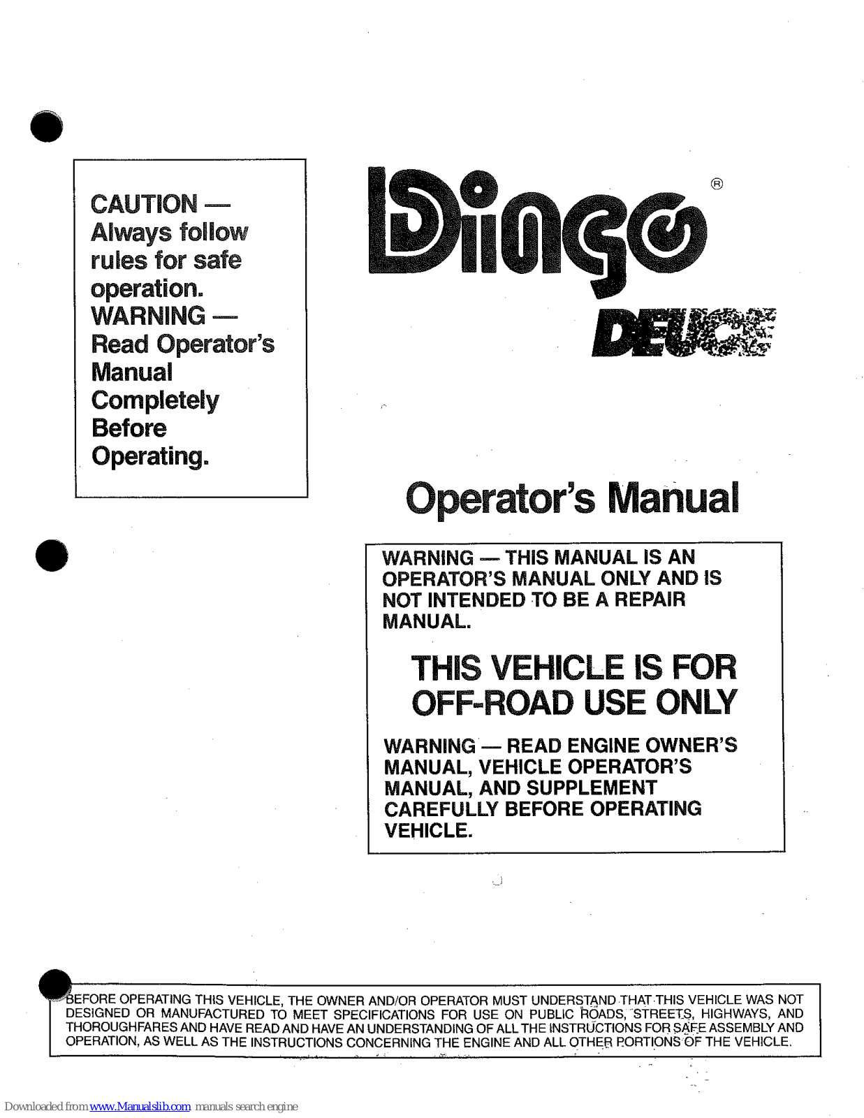 MANCO Dingo Deuce Operator's Manual