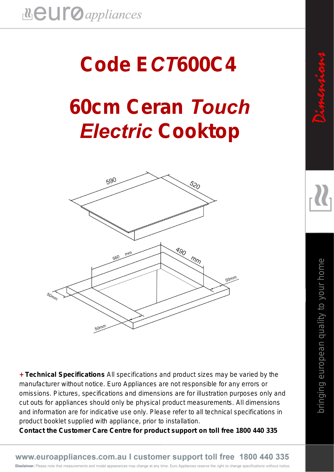 Euro Appliances ECT600C4 Installation Guide