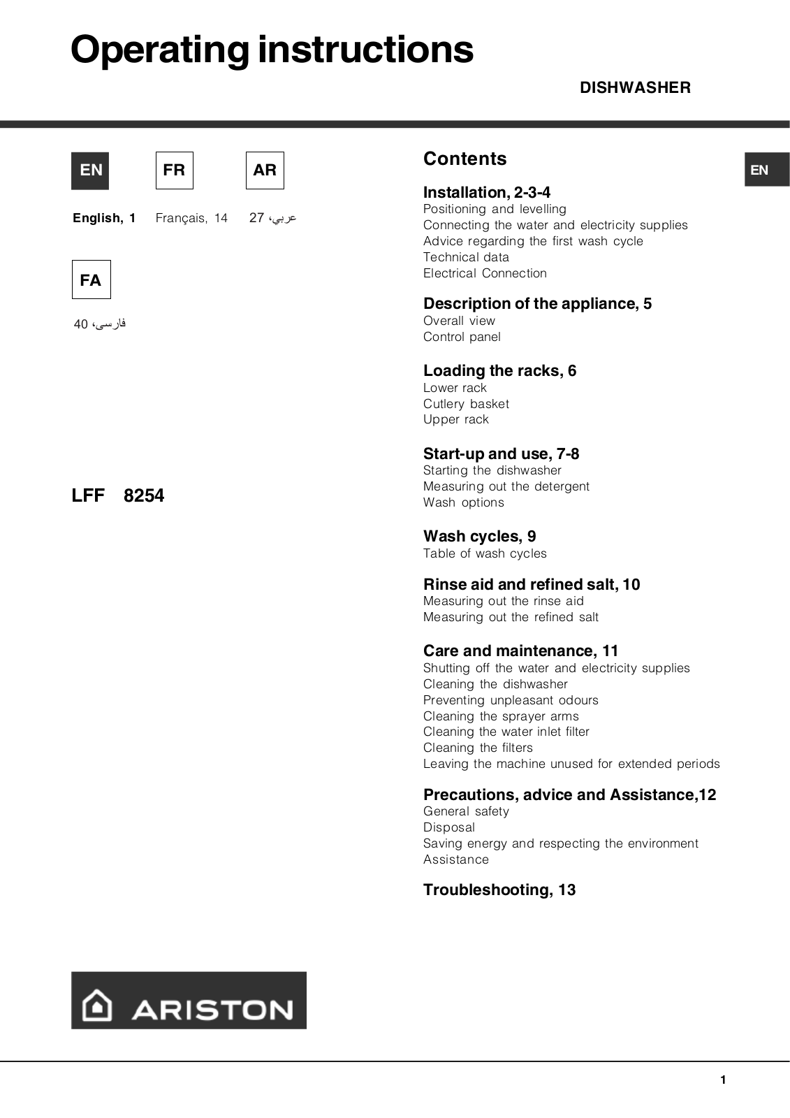 Hotpoint LFF 8254 X EX.R, LFF 8254 EX.R User Manual