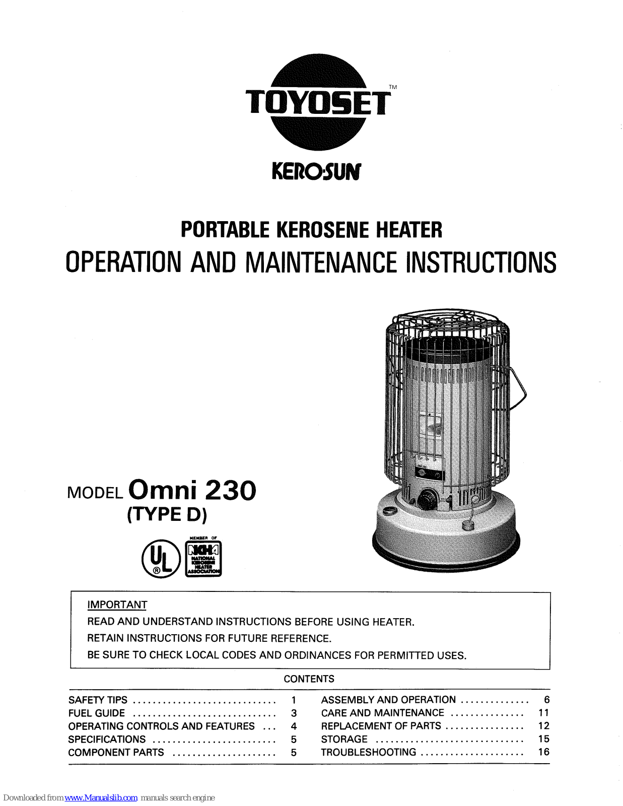 Toyoset Omni 230 Type D User Manual