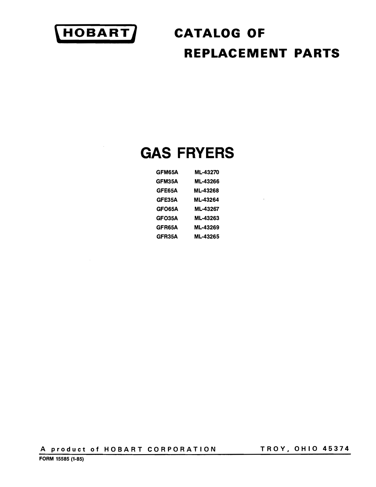 Hobart GFE35A Parts List