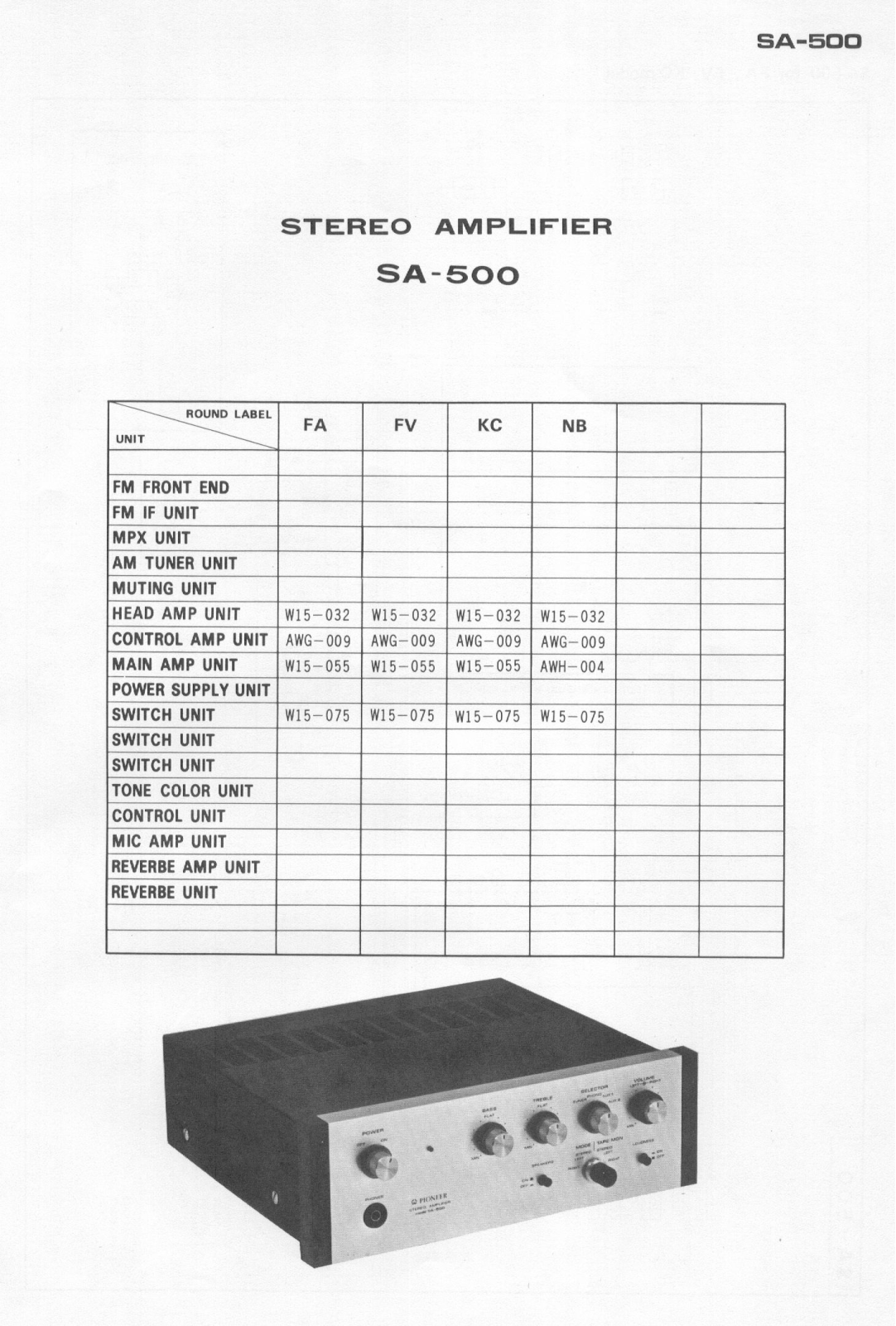 Pioneer SA-500 Schematic