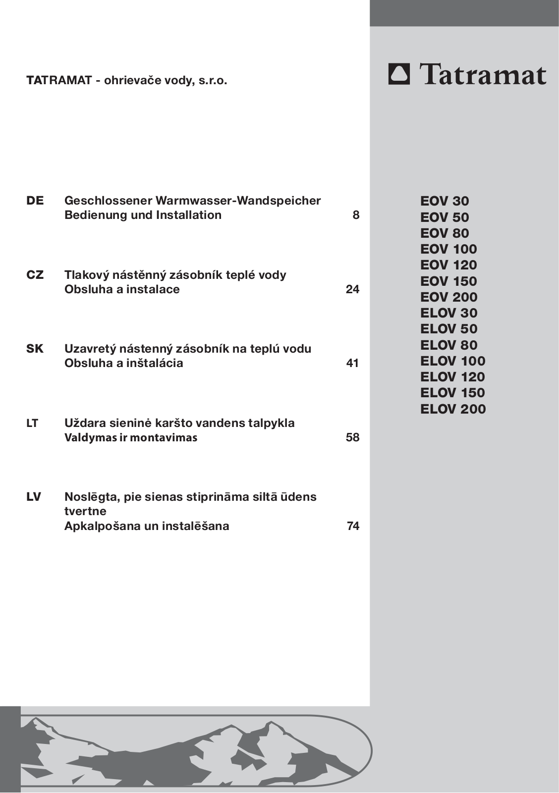 Tatramat EOV 200, EOV 100, EOV 80, EOV 30, EOV 50 User Manual