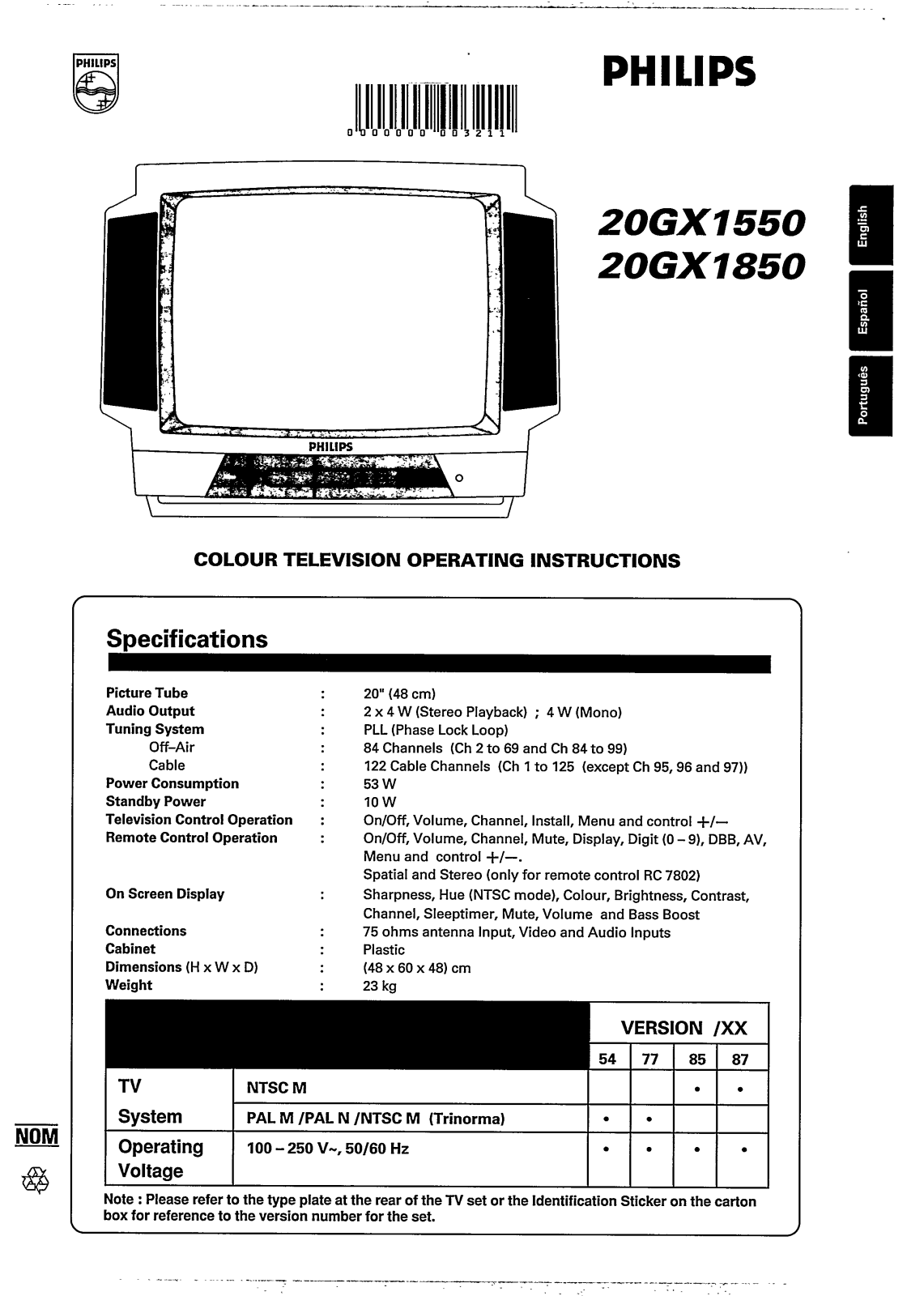 Philips 20GX1850/87R User Manual