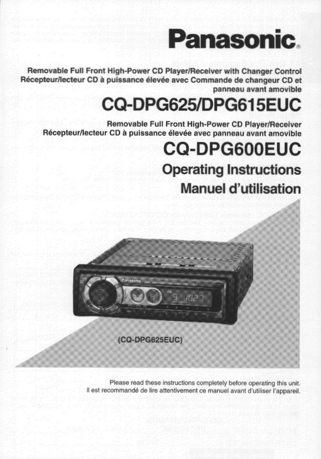 Panasonic CQ-DPG625EUC, CQ-DPG615EUC User Manual