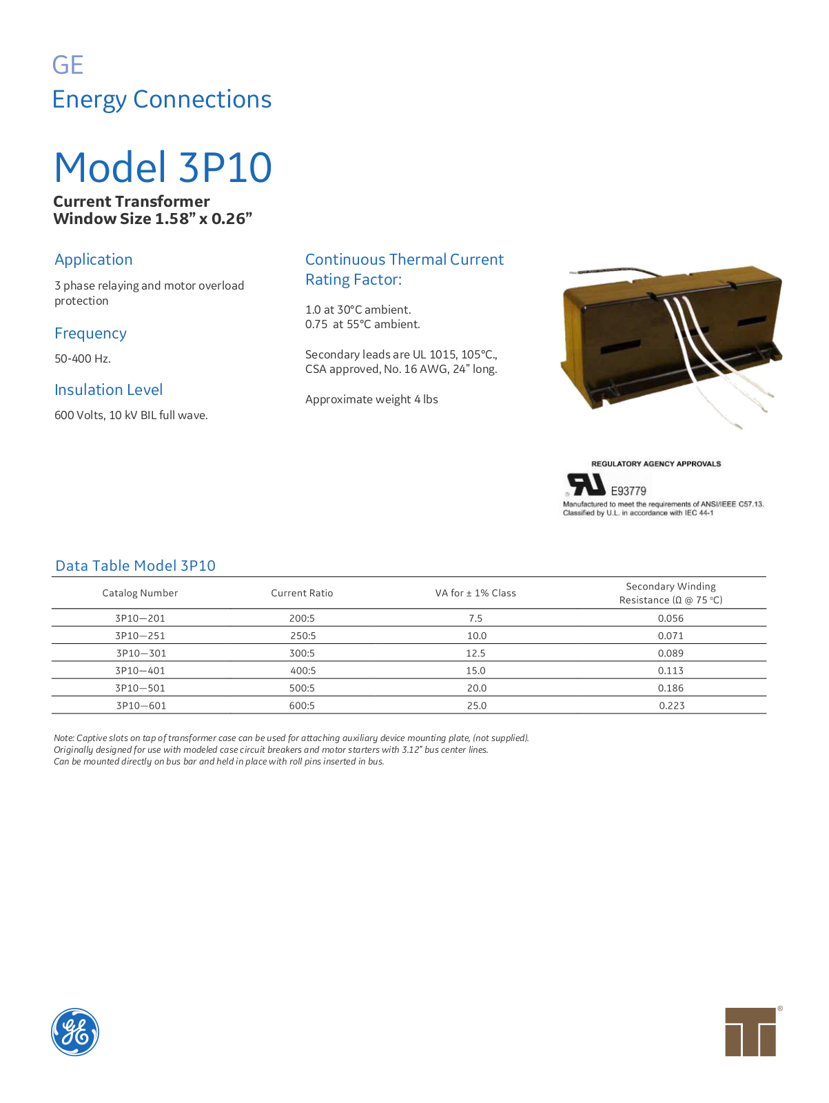 Instrument Transformer, Div of GE 3P10 Data Sheet - ManualMachine.com