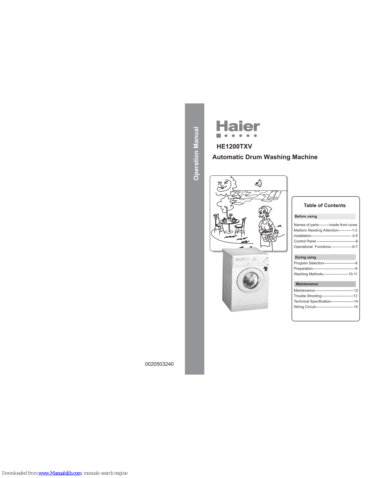 Haier HE1005TXV, HE1200TXV Operation Manual