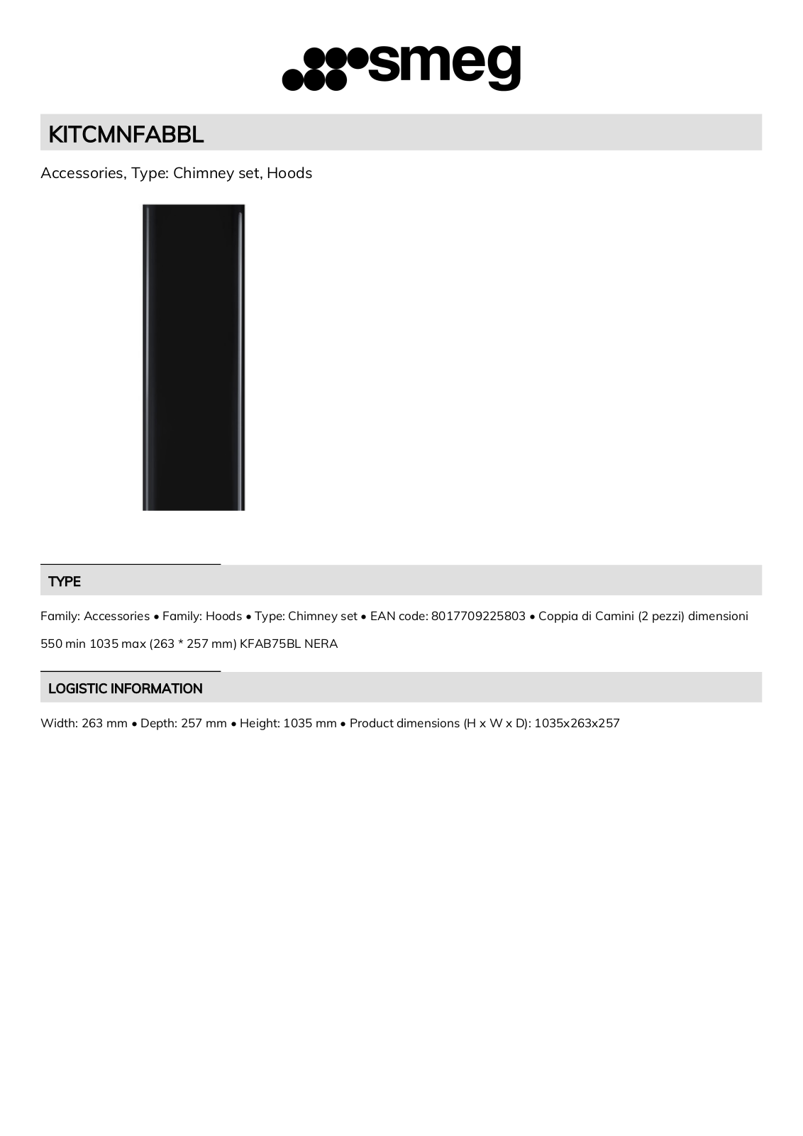 Smeg KITCMNFABBL Technical sheet