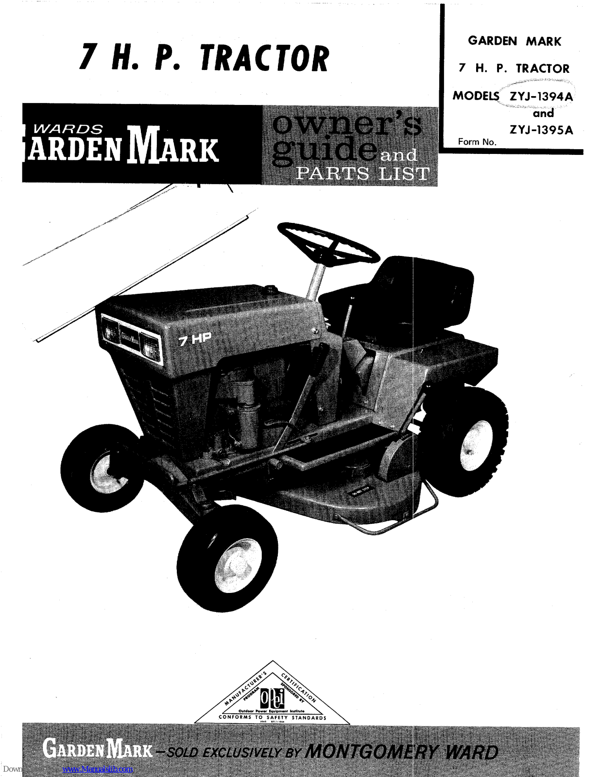 Montgomery Ward Garden Mark ZYJ-1395A, Garden Mark ZYJ-1394A, ZYJ-1396-A, ZYJ-1395-B Owner's Manual