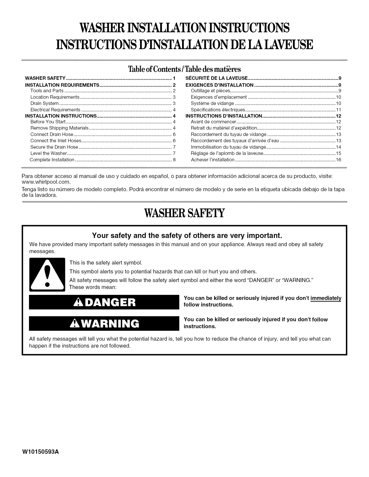 Whirlpool WTW5790ST2, WTW5790SQ2, WTW5790SQ0, WTW5590ST2, WTW5590SQ2 Installation Guide - ManualMachine.com