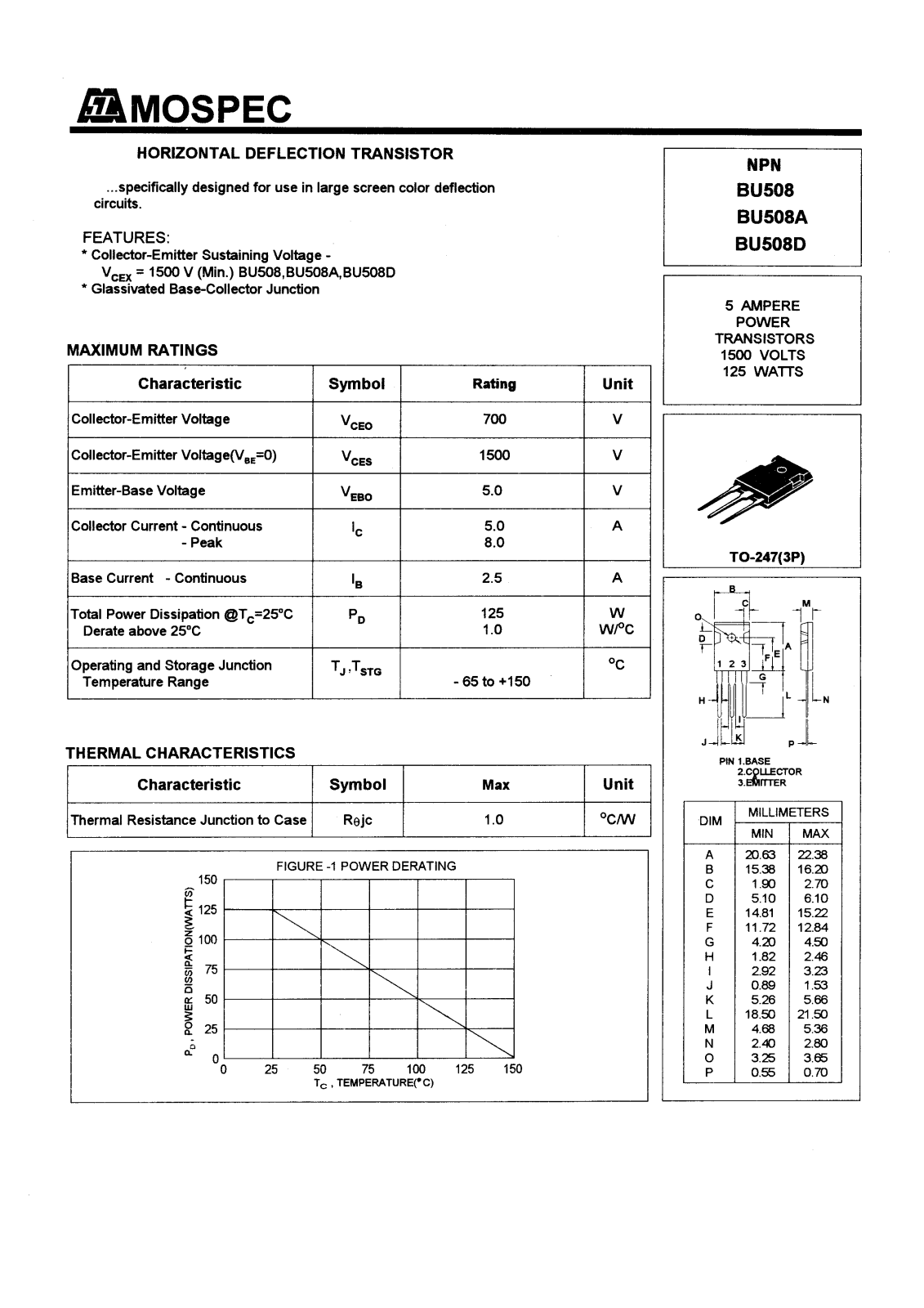 MOSPEC BU508A, BU508, BU508D Datasheet