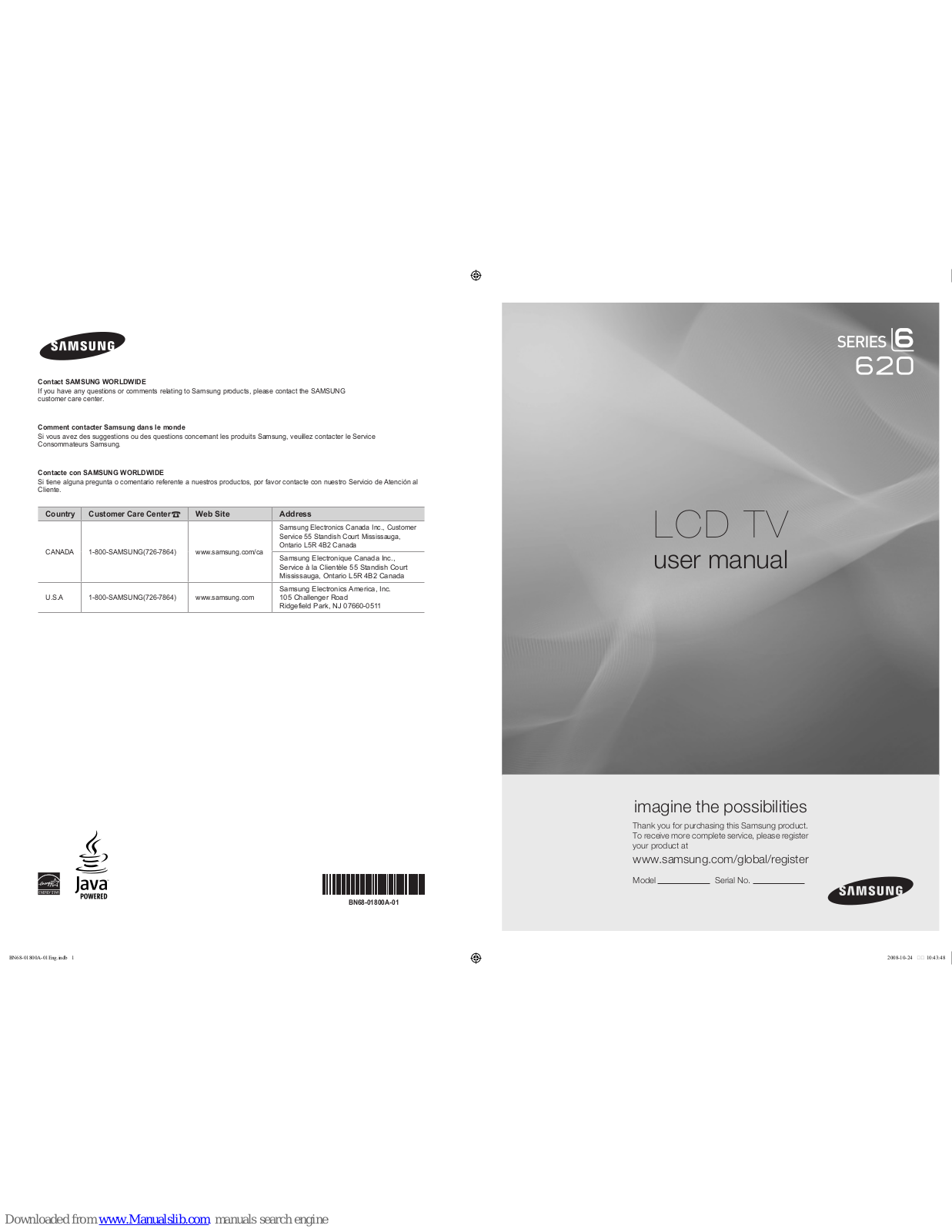 Samsung LN32A620A1F, LN40A620A1F, LN32A620, LN40A620 User Manual