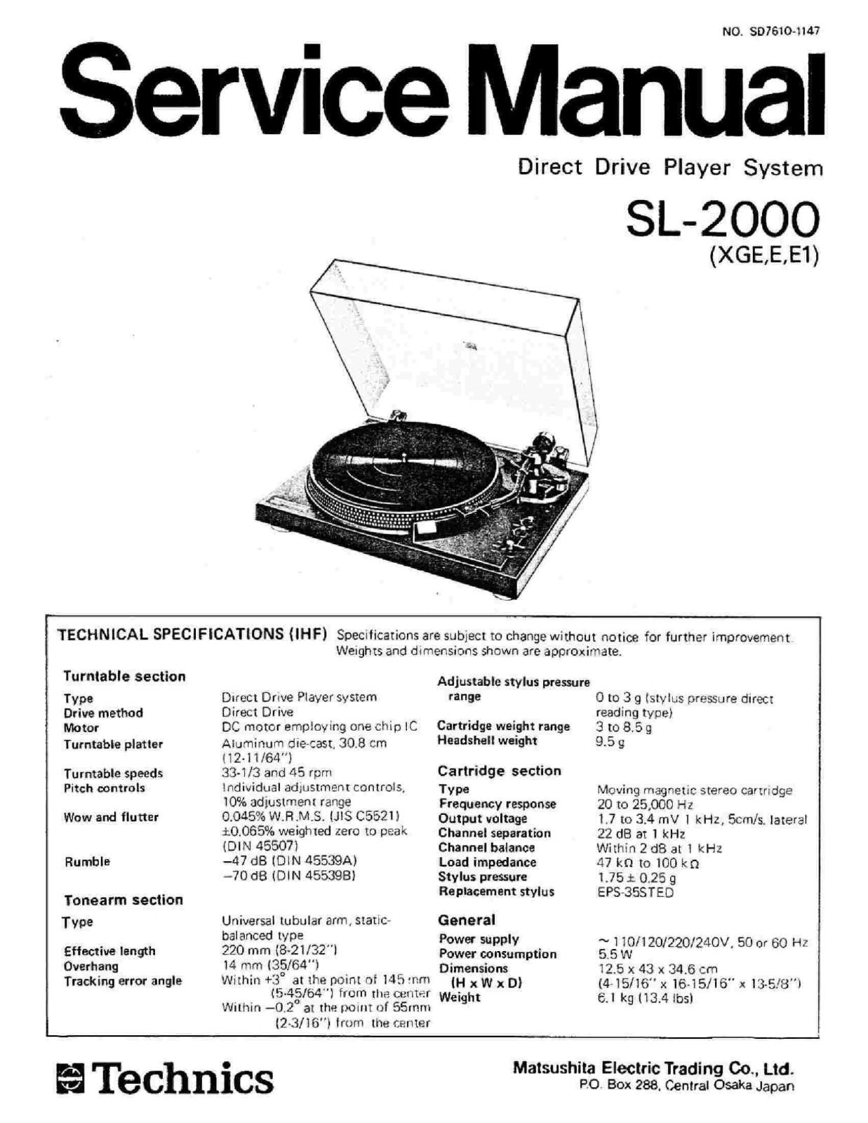 Technics SL-2000 Service manual