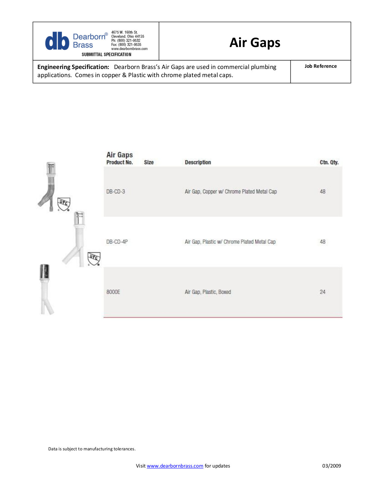 Dearborn Brass Plastic Air Gap with Metal Cap in Polished Chrome User Manual