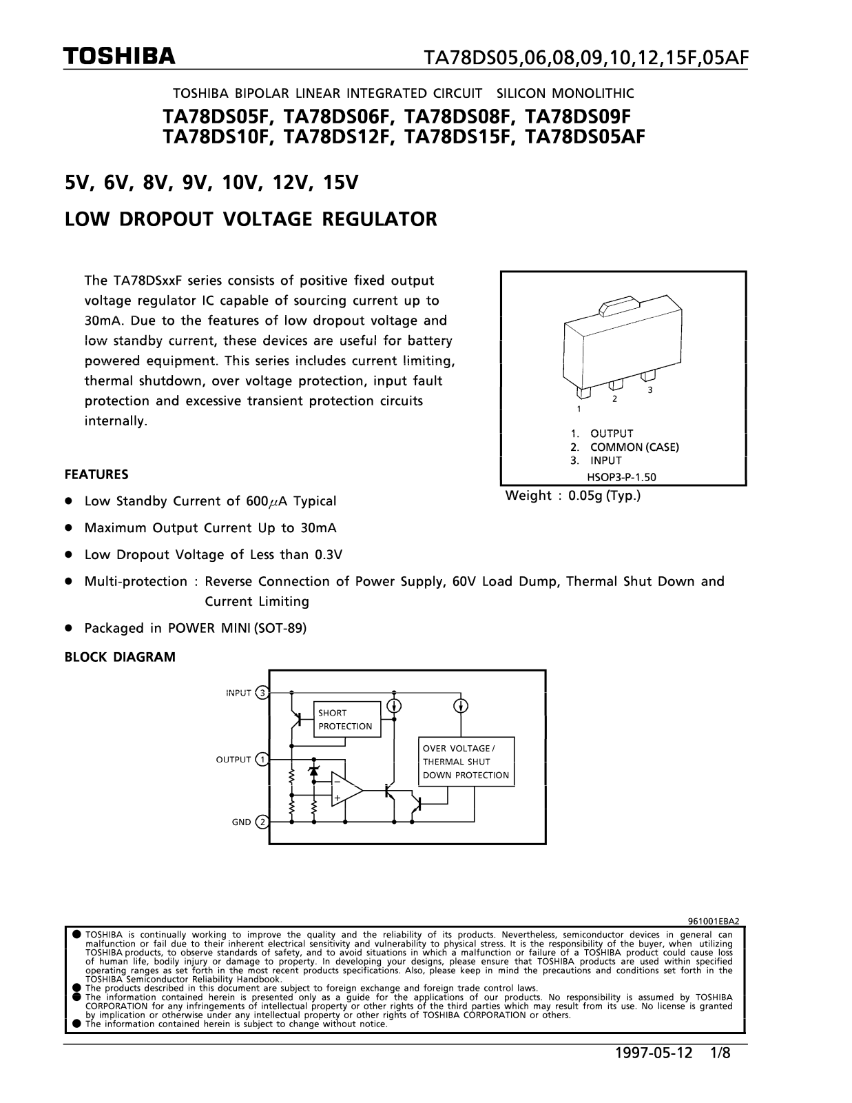 TOSHIBA TC78DS05F Technical data