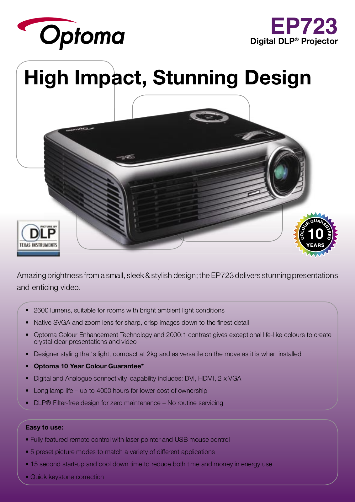 Optoma EP723 Product Sheet