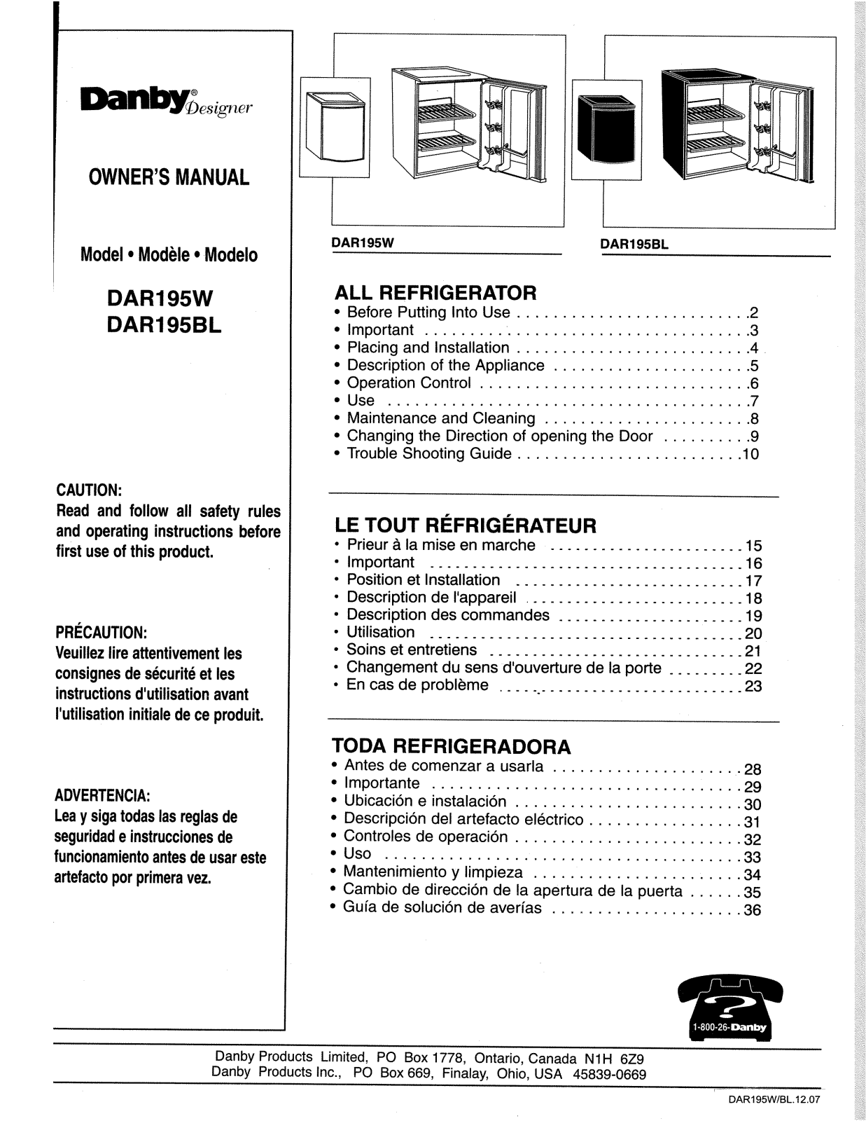 Danby DAR195W, DAR195BL User Manual