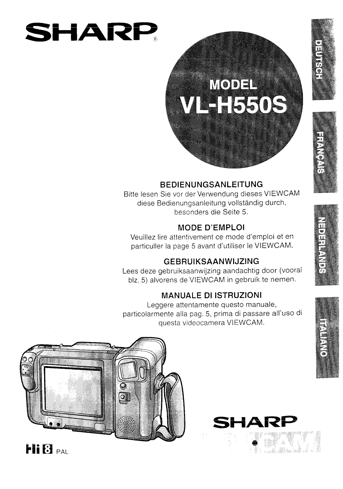 Sharp VL-H550S Operation Manual