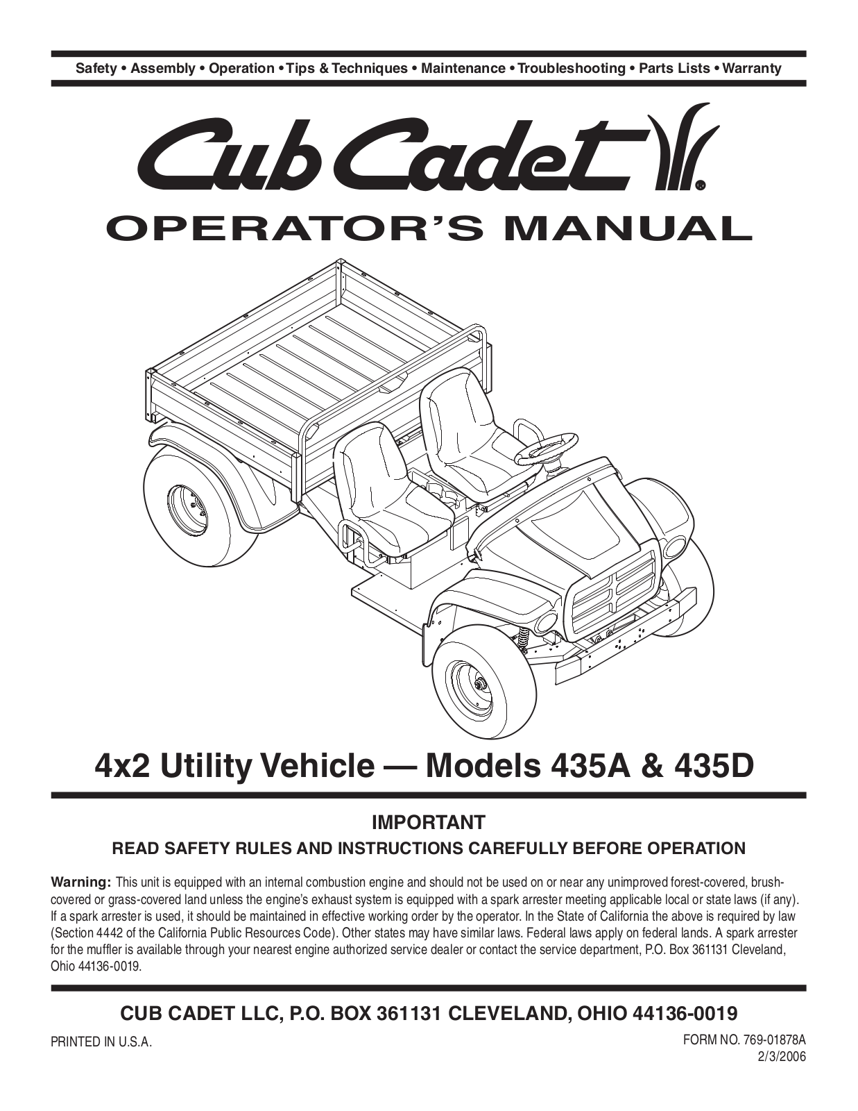 Cub Cadet 435D User Manual