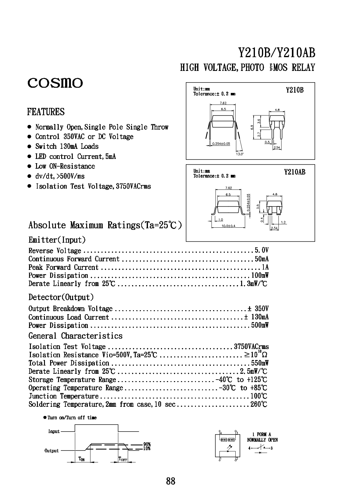 COSMO Y210B, Y210AB Datasheet