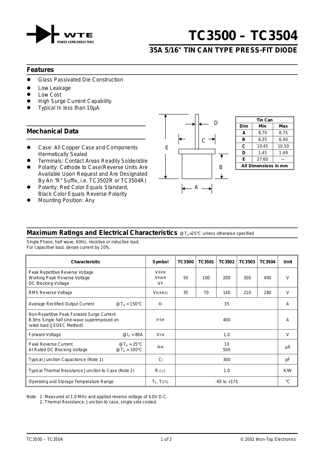 WTE TC3502, TC3501, TC3500, TC3504, TC3503 Datasheet