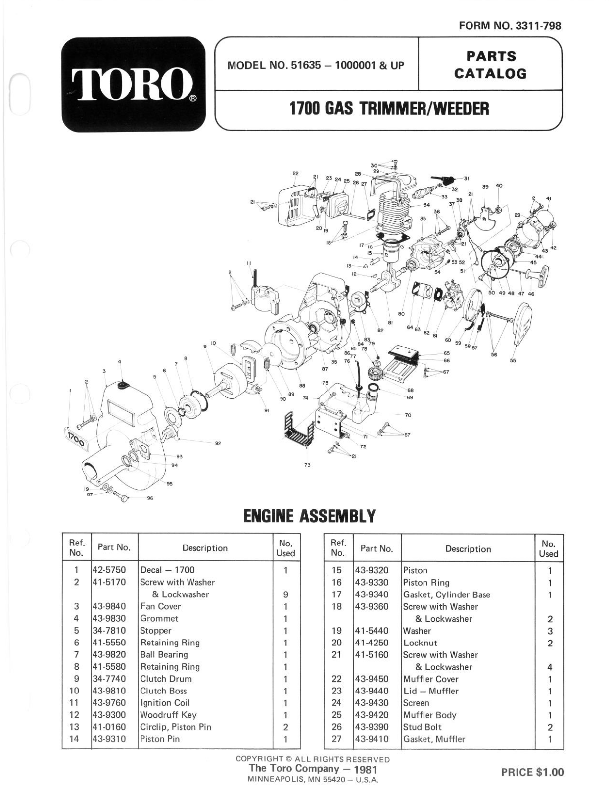 Toro 51635 Parts Catalogue