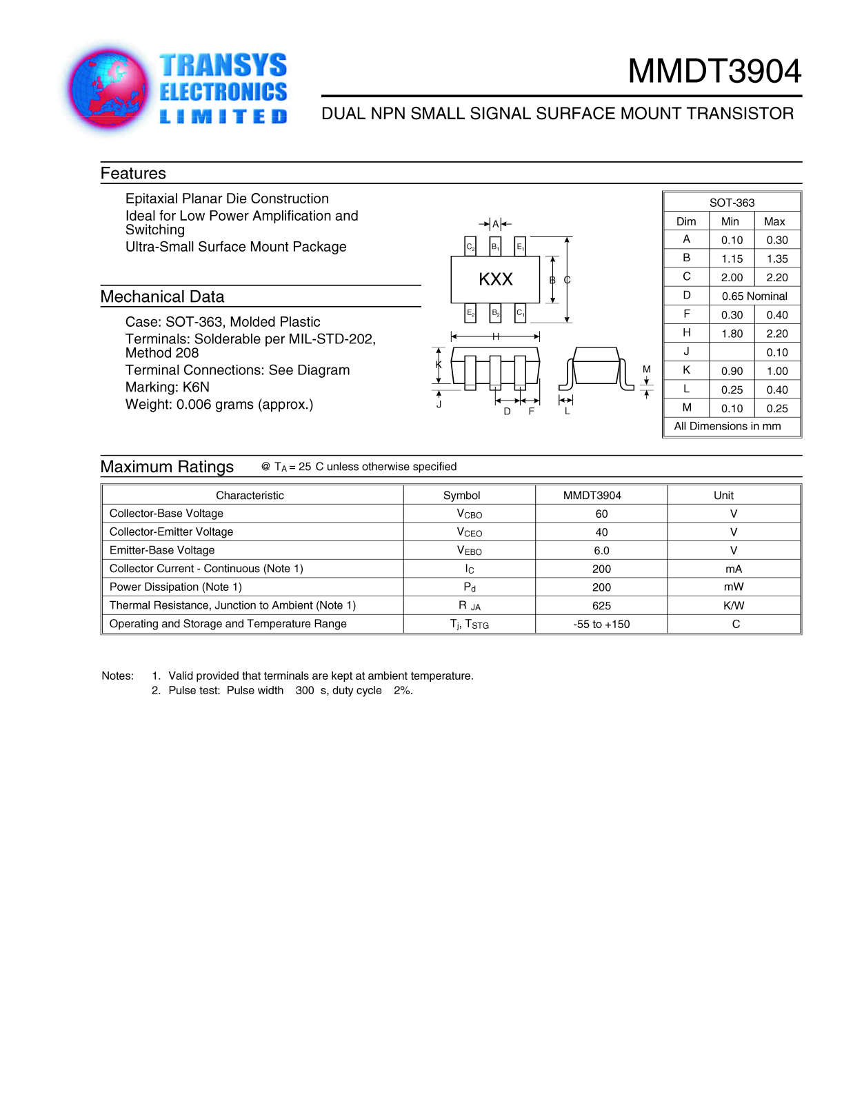 TEL MMDT3904 Datasheet