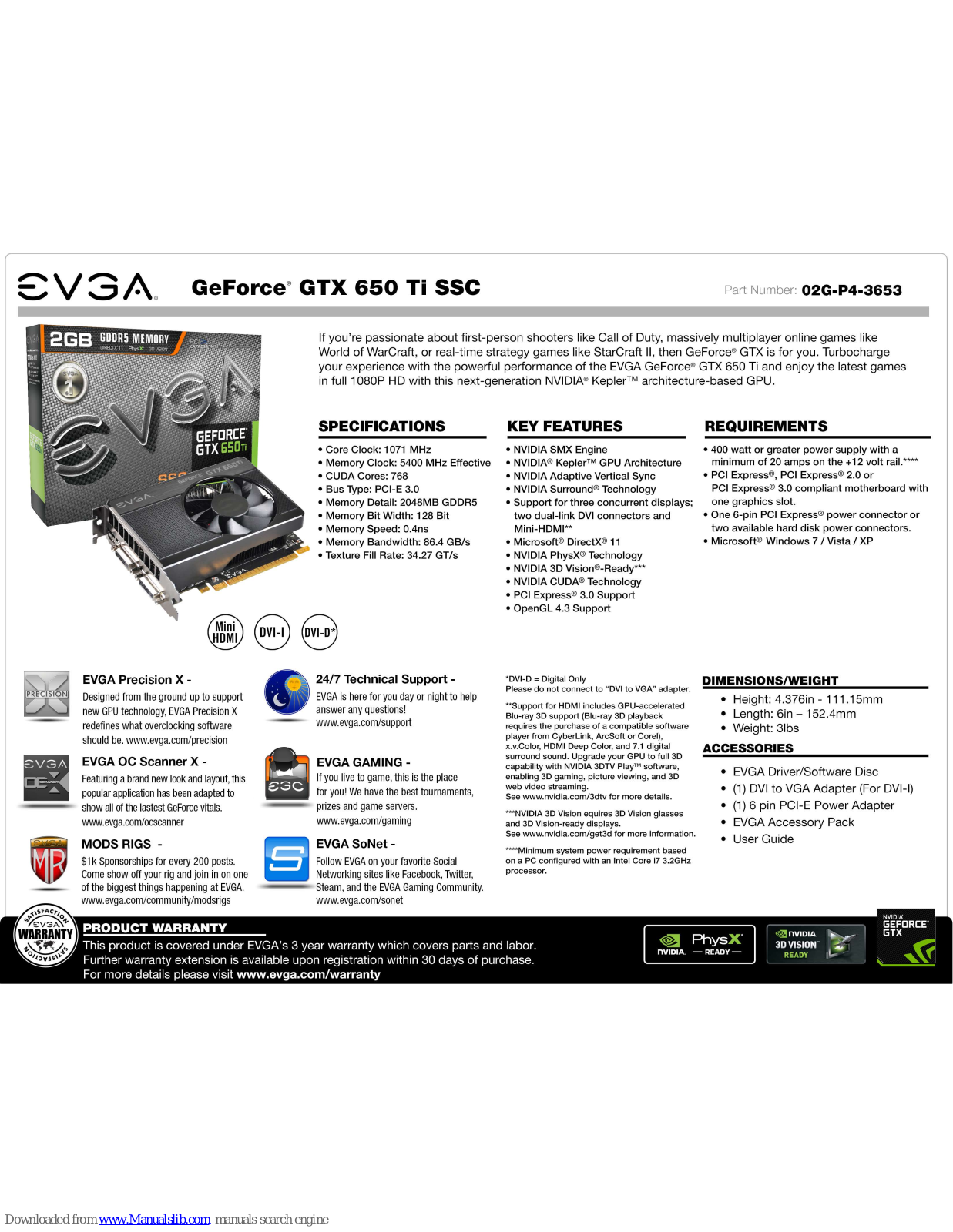 EVGA GeForce GTX 650 Ti SSC, 02G-P4-3653 Quick Manual - ManualMachine.com
