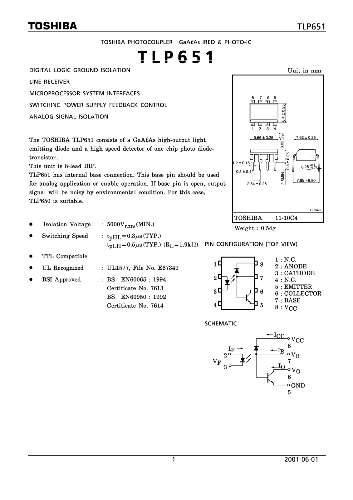 TOSHIBA TLP651 Technical data