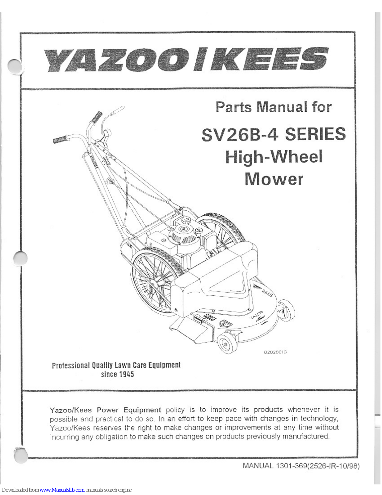 Yazoo/Kees SV26B-4 Parts Manual