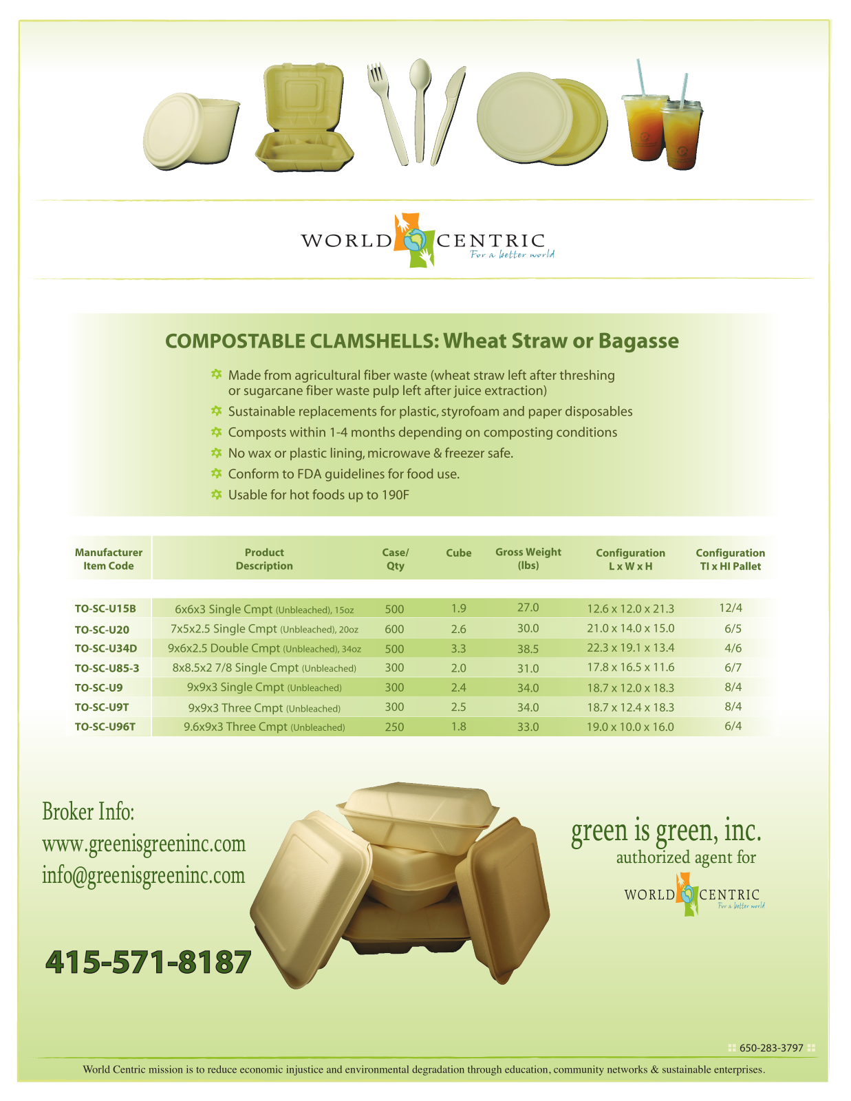 Green is green Compostable Bagasse Clamshells User Manual