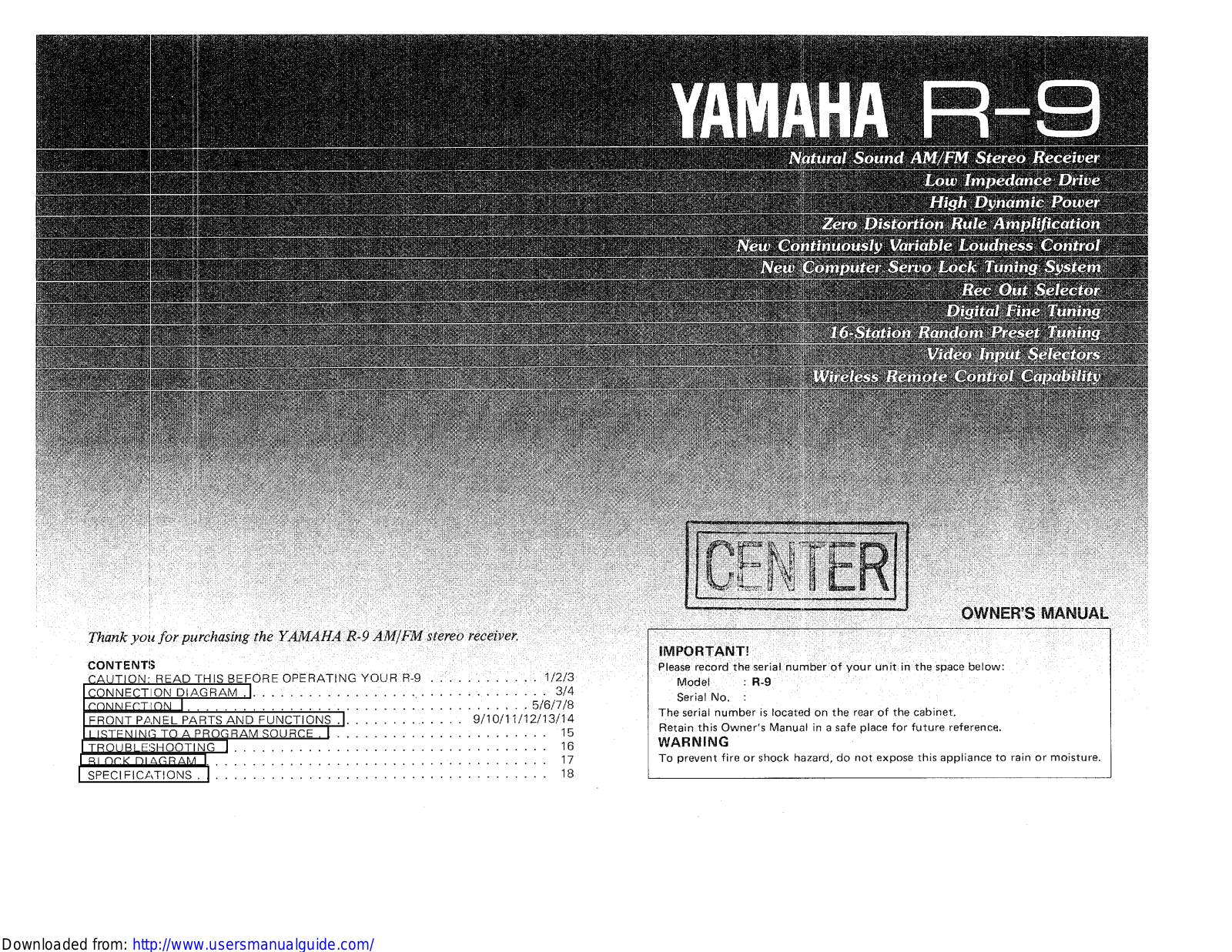 Yamaha Audio R-9 User Manual