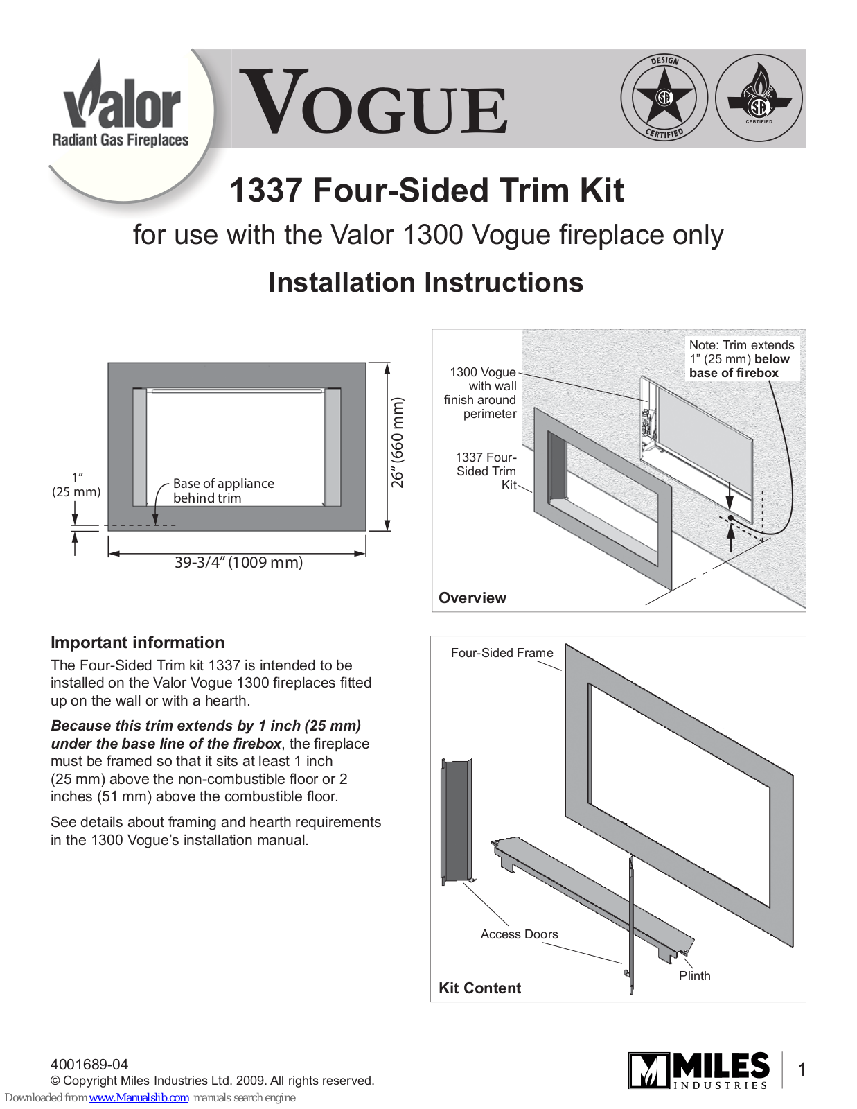 Valor 1337MFP, 1337MFB Installation Instructions Manual