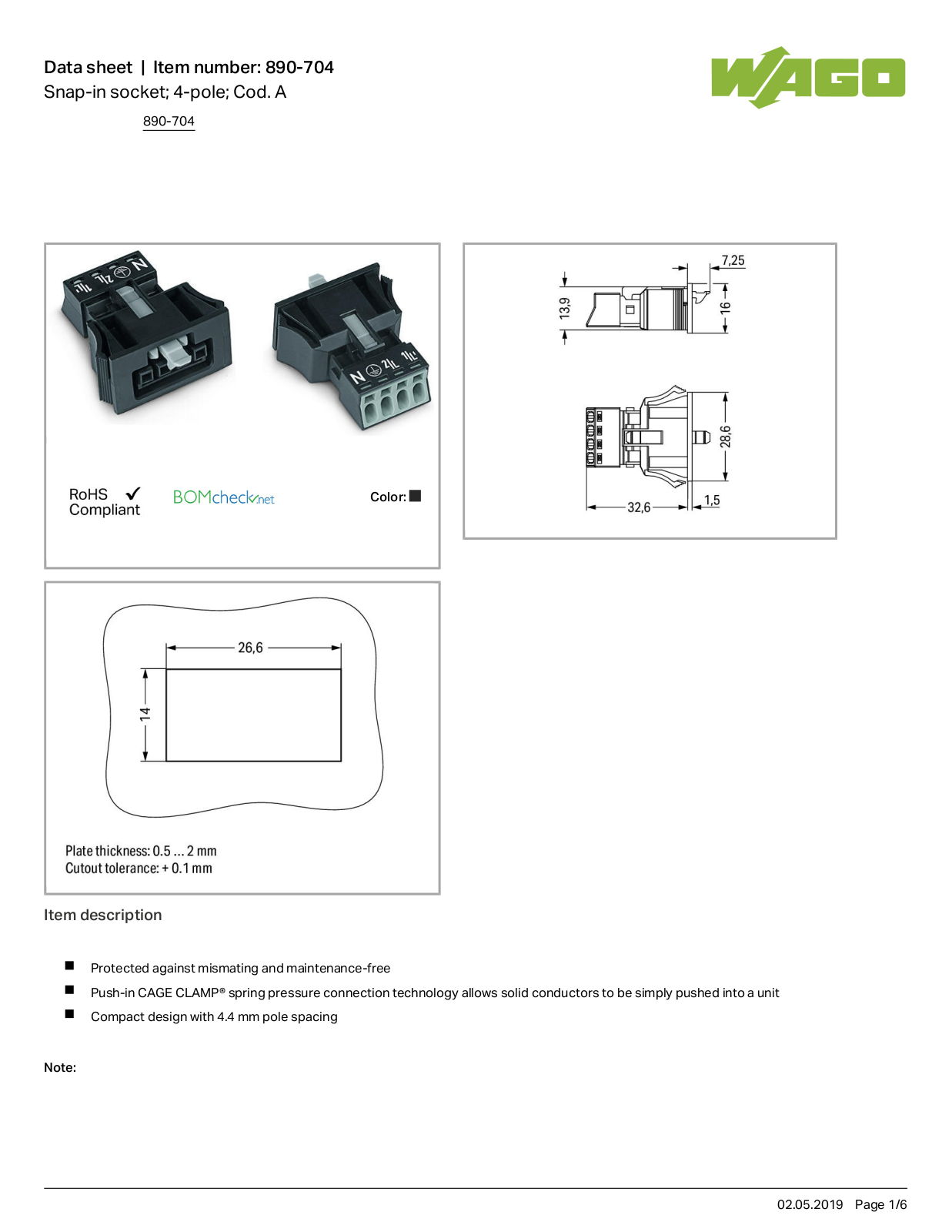 Wago 890-704 Data Sheet