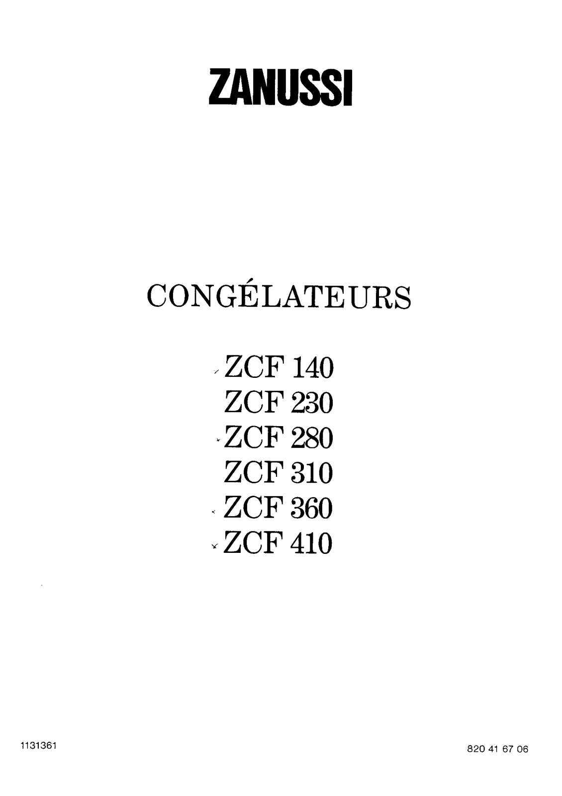 Zanussi zcf410, zcf3560, zcf310, zcf280, zcf230 User Manual