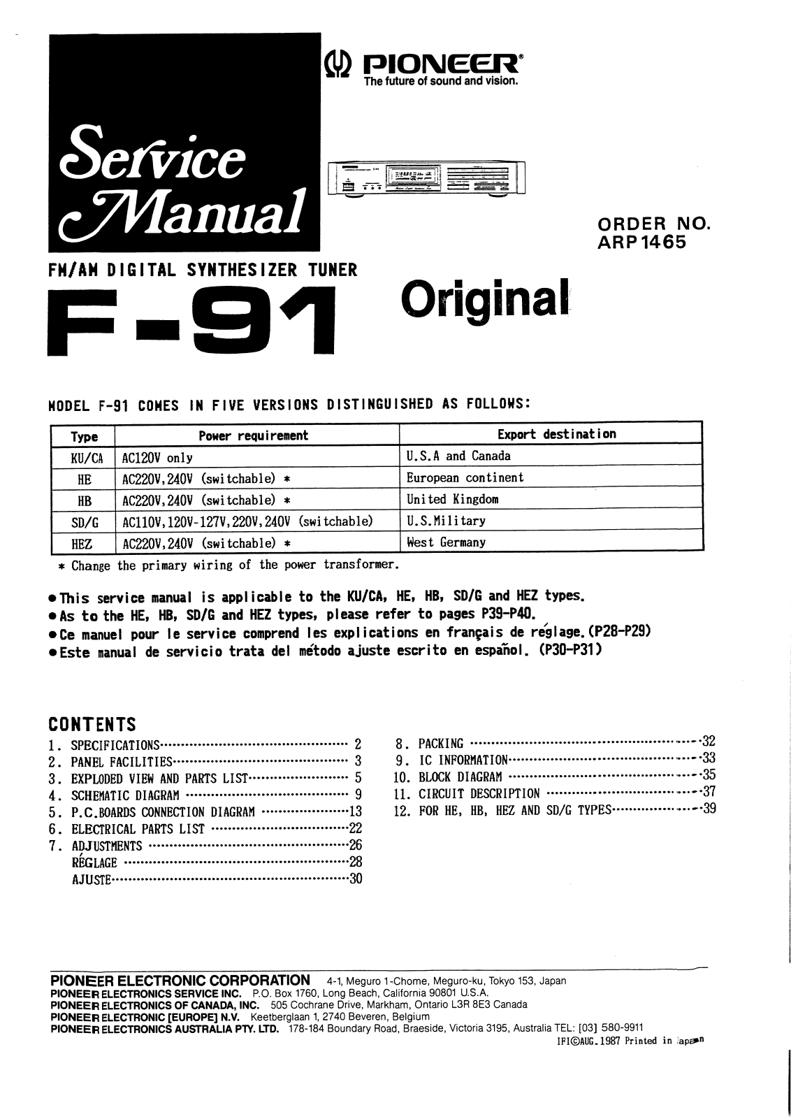 Pioneer F-91 Service manual