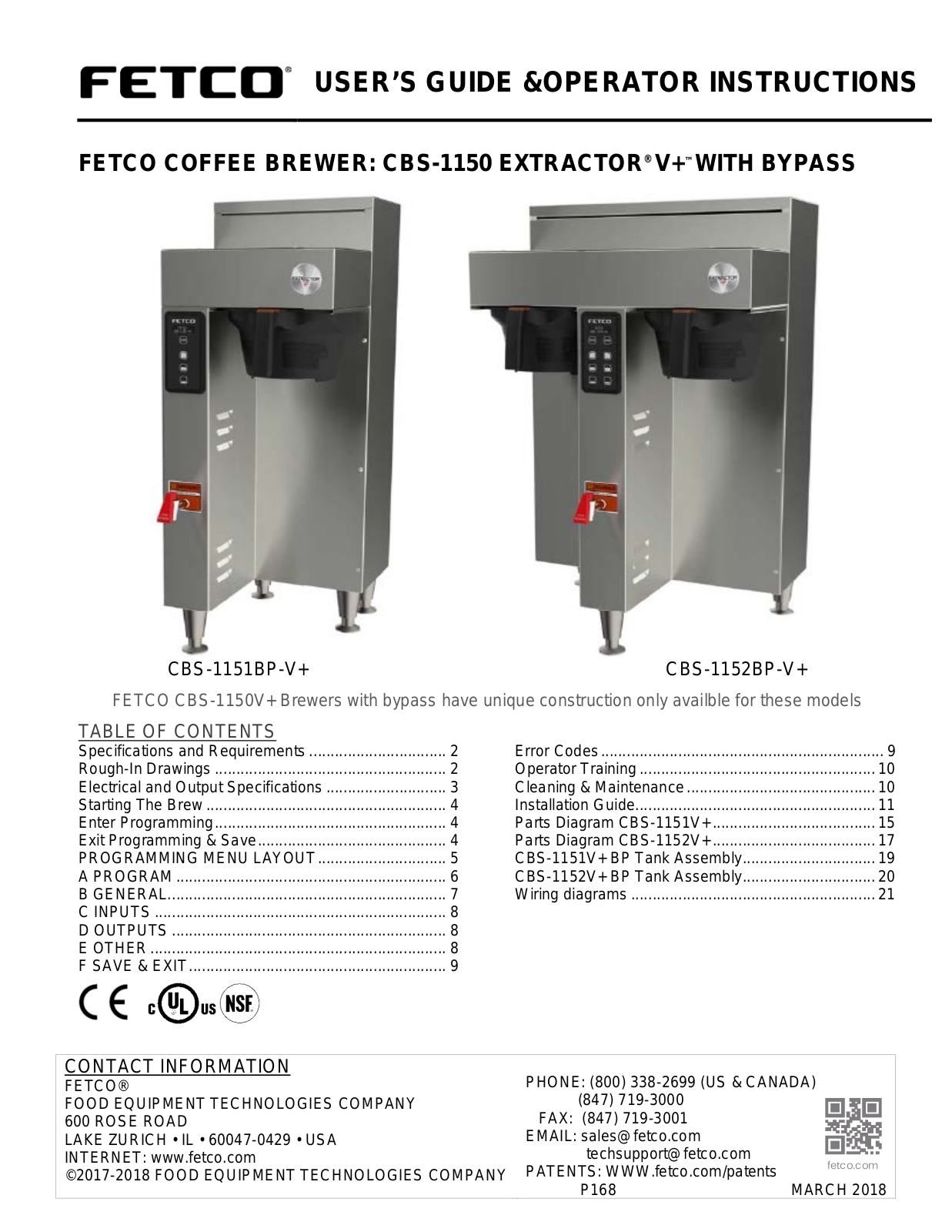 Fetco CBS-1152BP-V+ Service Manual