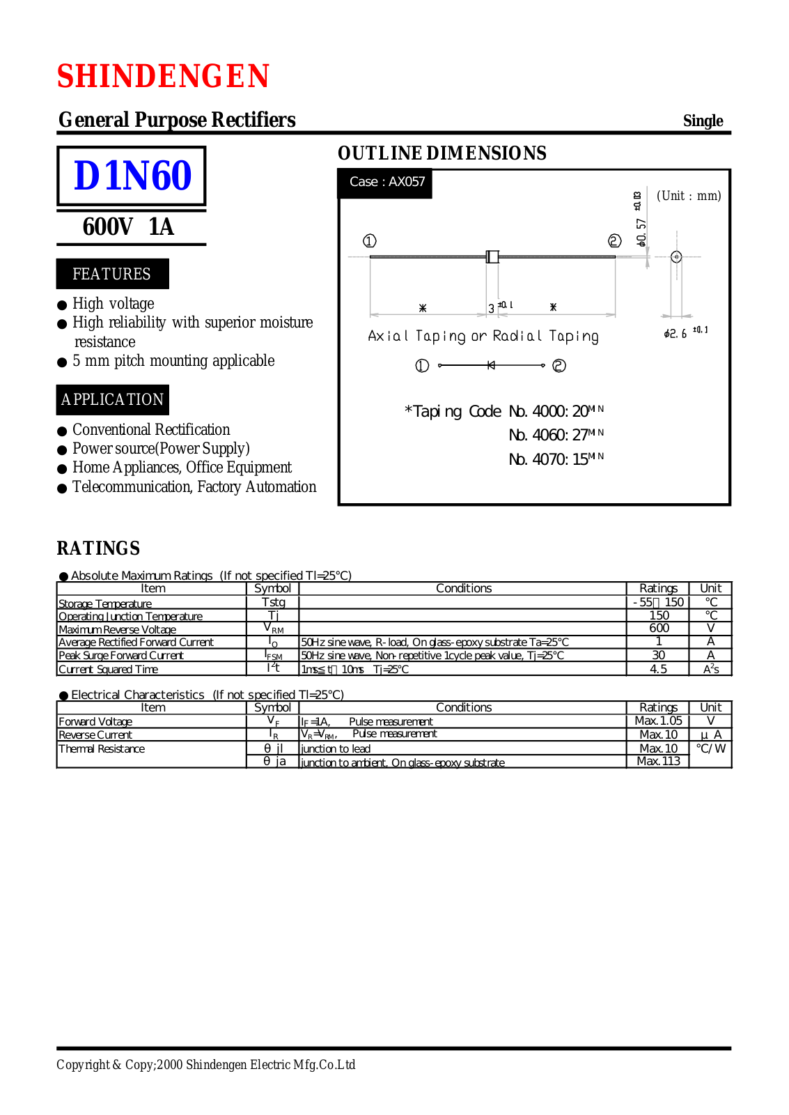 Shindengen D1N60 Datasheet