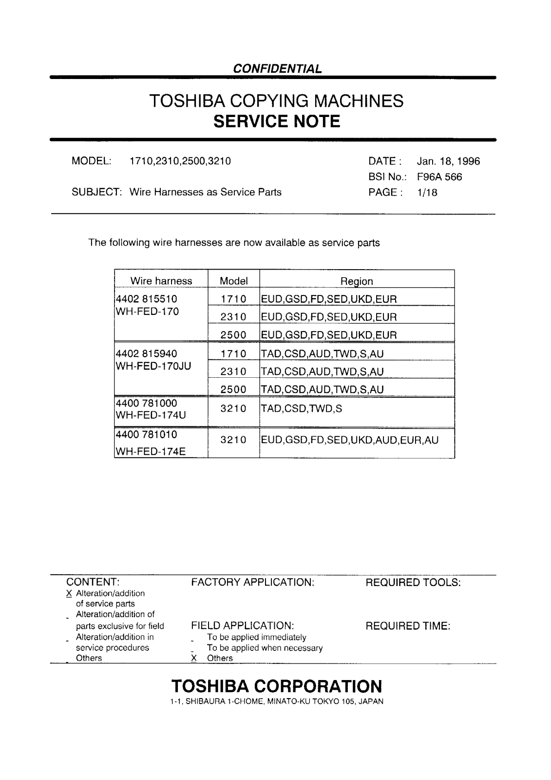 Toshiba f96a566 Service Note