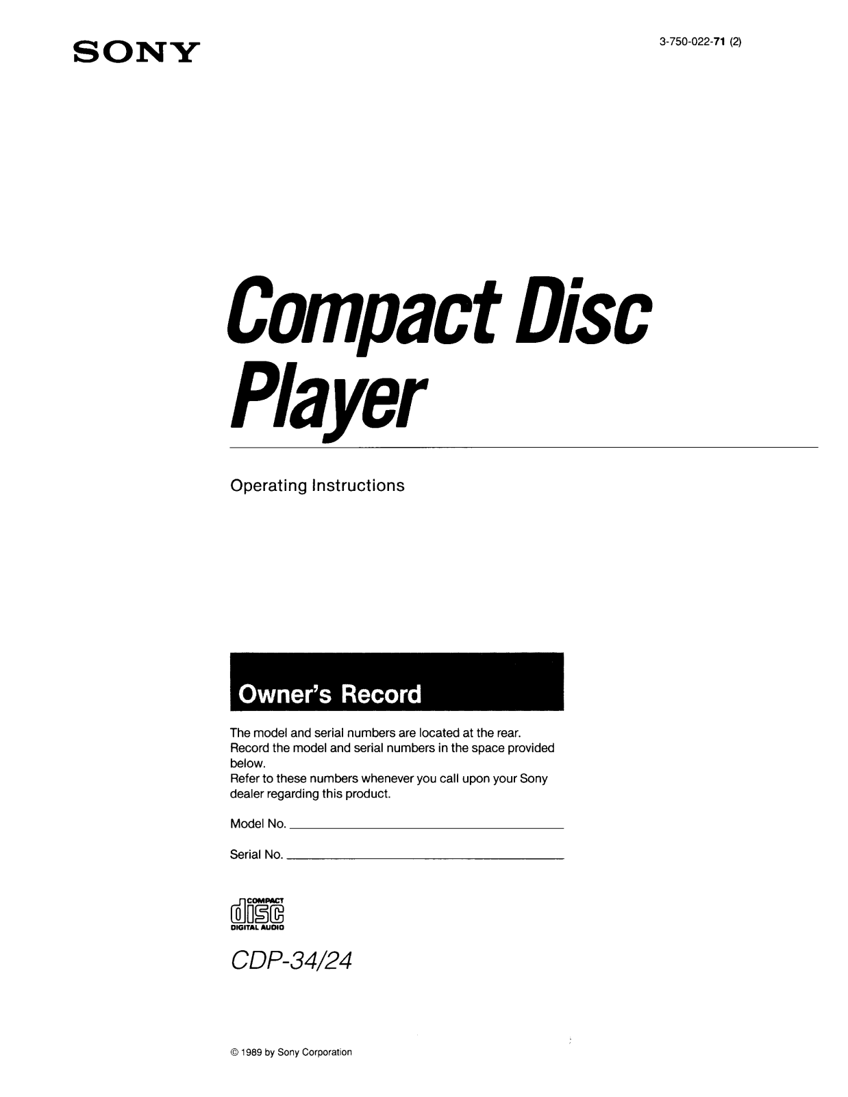 Sony CDP-34 User Manual