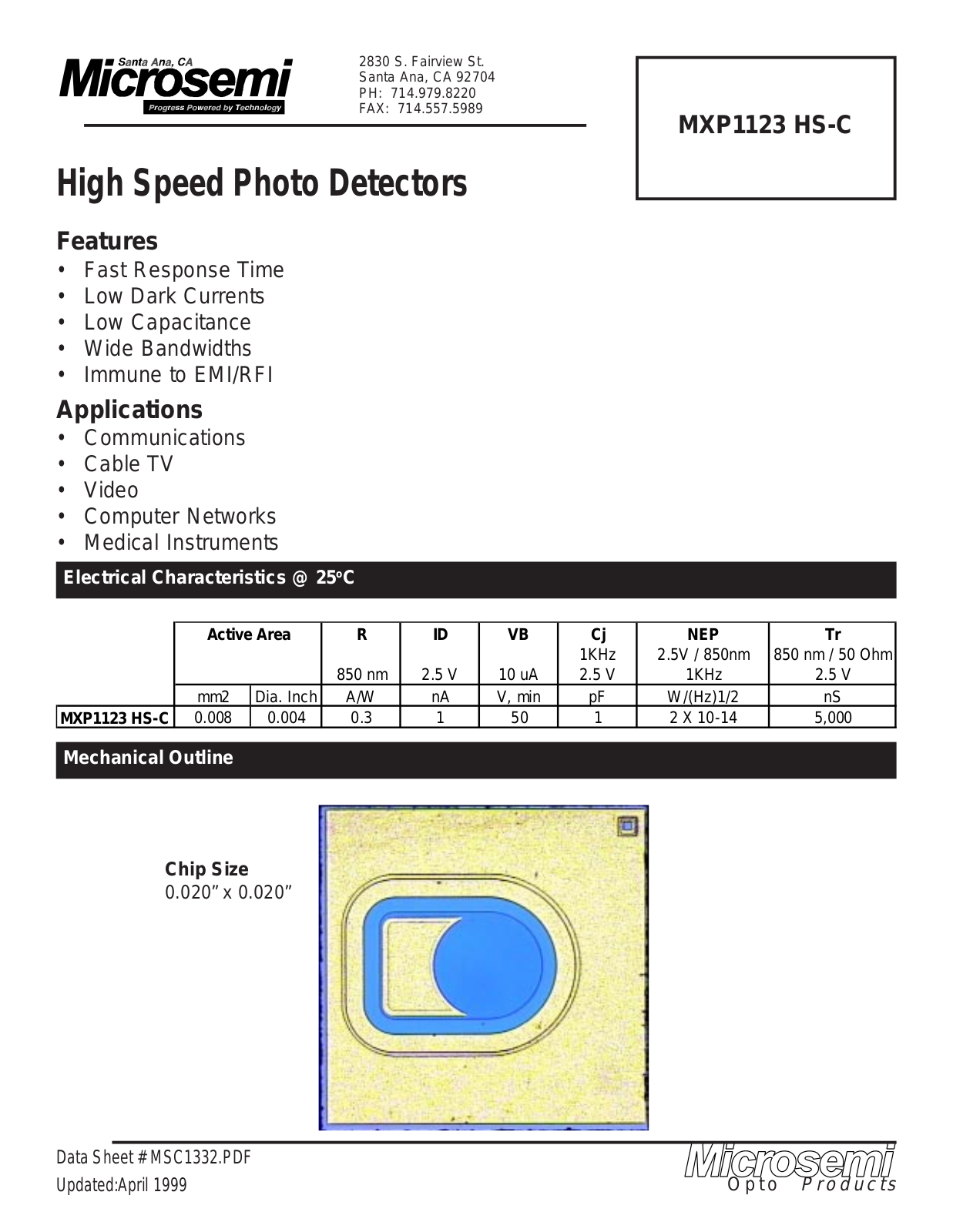 Microsemi Corporation MXP1123HS-C Datasheet