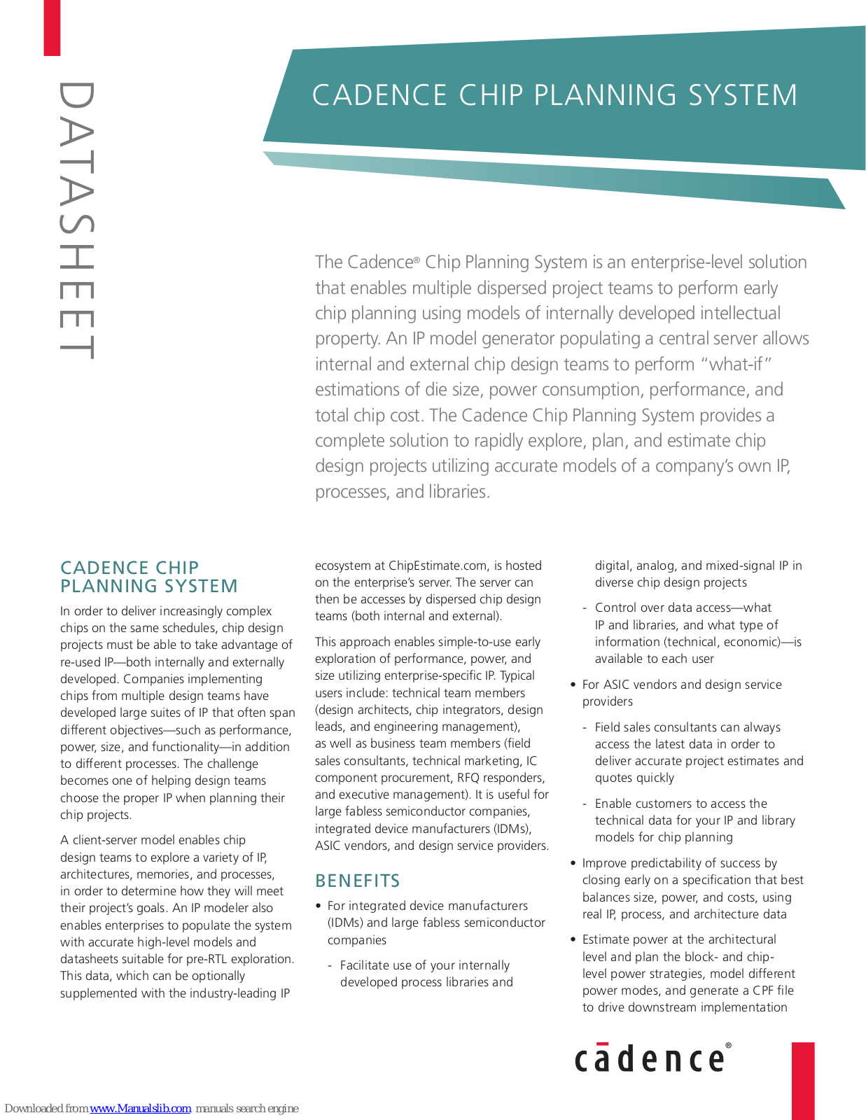 Cadence CHIP PLANNING SYSTEM Datasheet