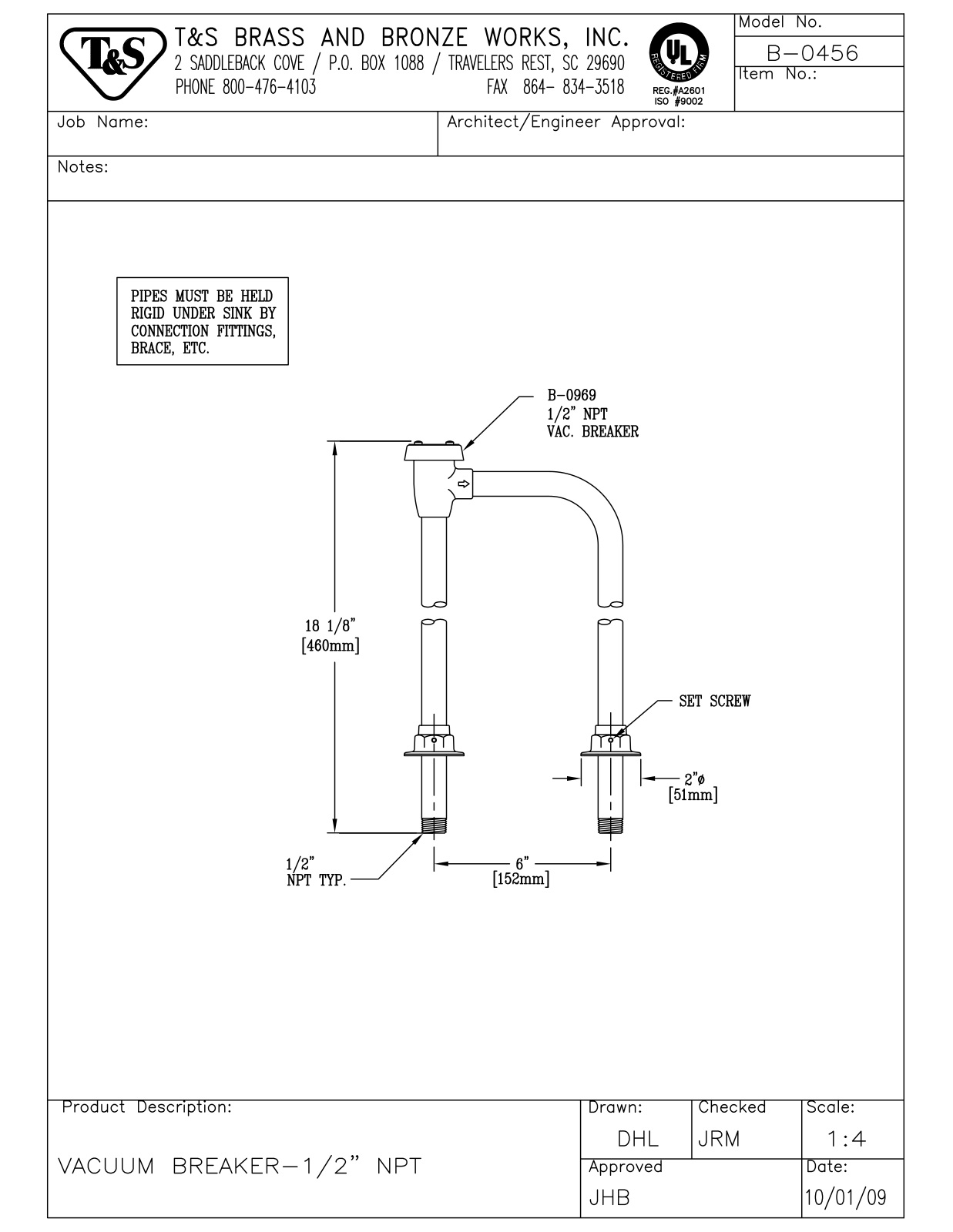 T & S Brass & Bronze Works B-0456 General Manual