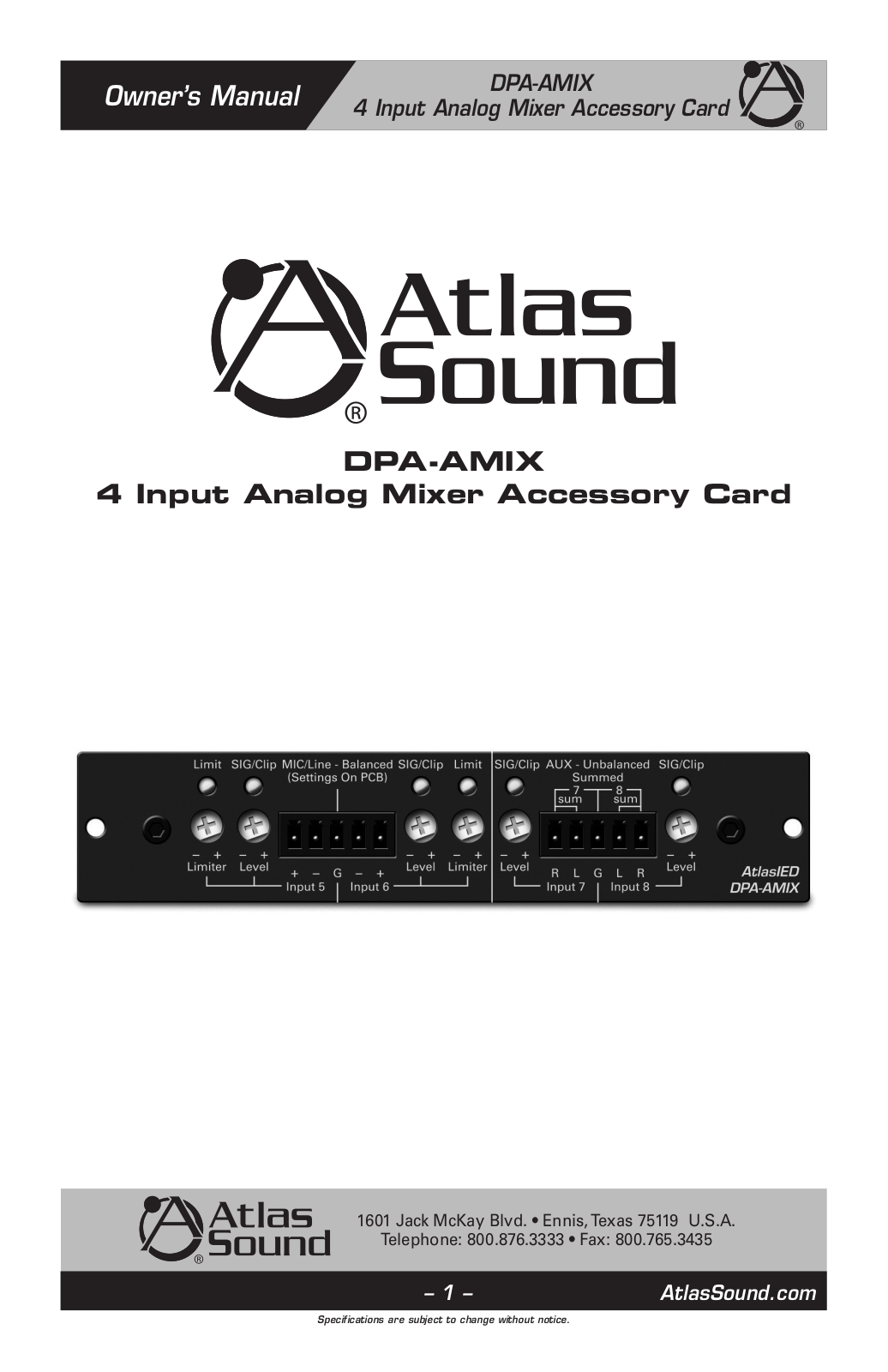 Atlas DPA-AMIX Owner's Manual